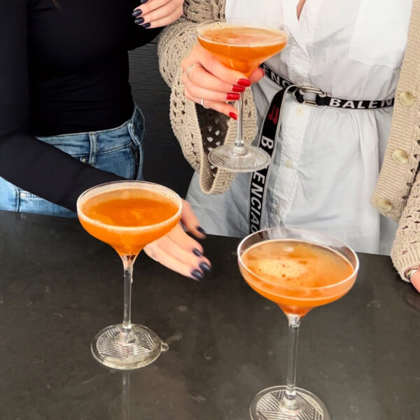 two ladies holding glasses of bitter orange spritz